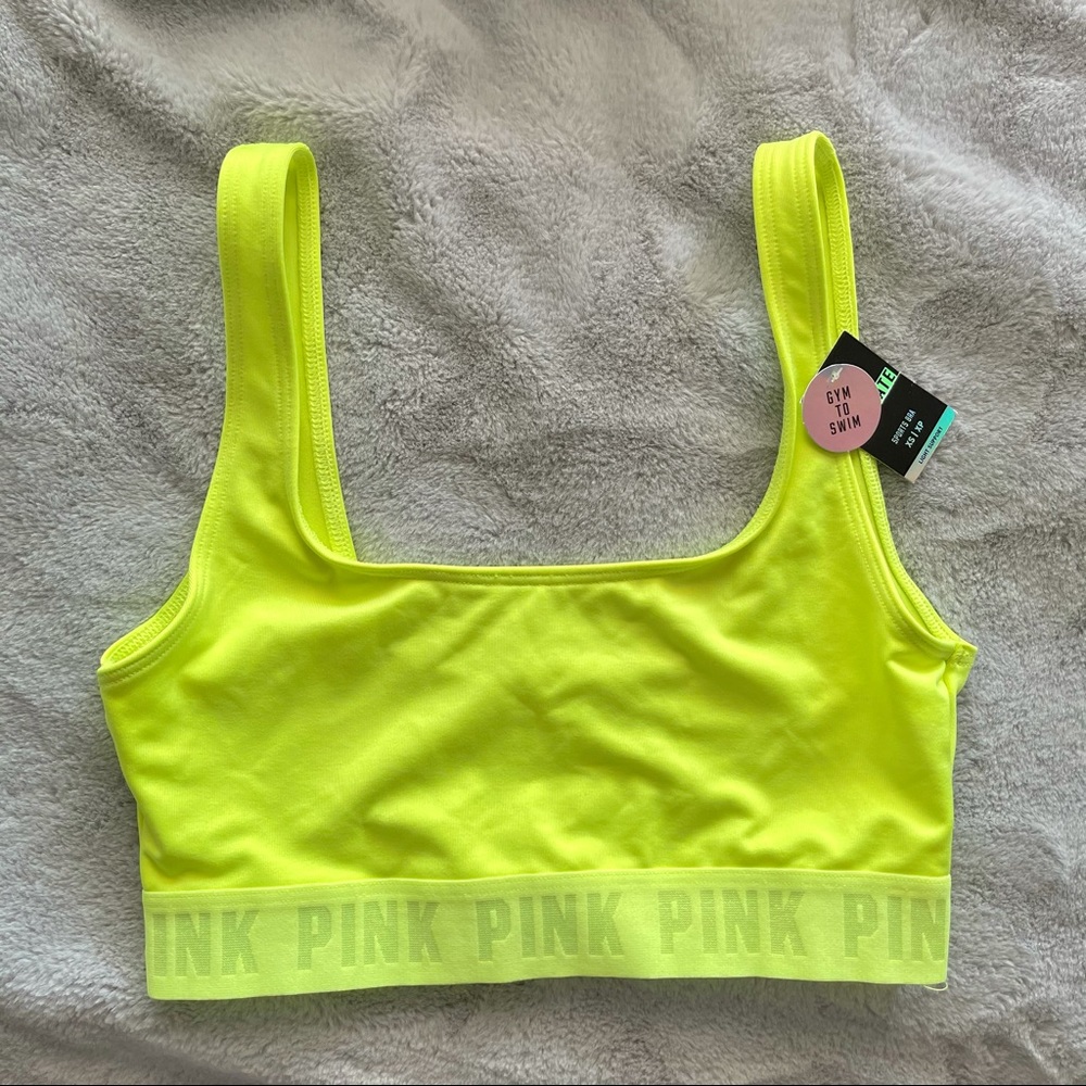 Neon Yellow PINK Sports Bra/Swim Top